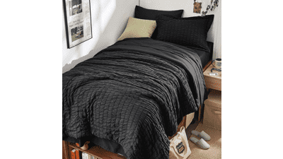 HYMOKEGE Black Twin XL Seersucker Comforter Set - 5 Pieces