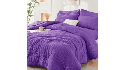 HYMOKEGE Purple Twin XL Seersucker Bedding Set