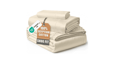 LANE LINEN Twin Egyptian Cotton Sateen Sheets - 3-Piece Ivory Set