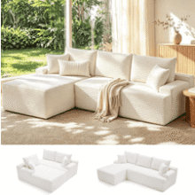 Mangodan Cloud L-Shaped Sectional Sofa – Beige, Boneless, Pet & Kid Friendly