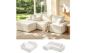 Mangodan Cloud L-Shaped Sectional Sofa – Beige, Boneless, Pet & Kid Friendly