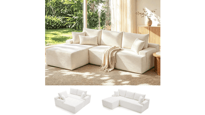 Mangodan Cloud L-Shaped Sectional Sofa – Beige, Boneless, Pet & Kid Friendly