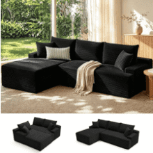 Mangodan Cloud L-Shaped Sectional Sofa – Boneless, Black, Pet & Kid Friendly