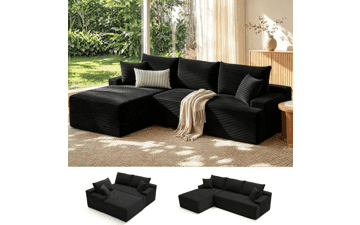Mangodan Cloud L-Shaped Sectional Sofa – Boneless, Black, Pet & Kid Friendly