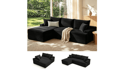 Mangodan Cloud L-Shaped Sectional Sofa – Boneless, Black, Pet & Kid Friendly