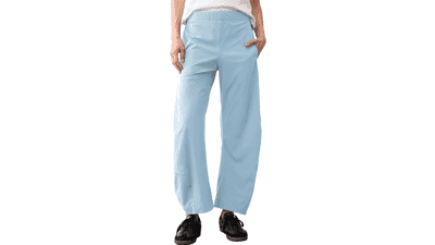 SeeLuNa Women’s Barrel Travel Pants – Elastic Waist, Tapered Leg, Pocketed