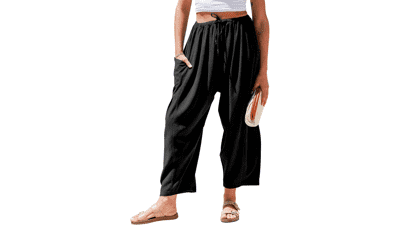 TARSE Women's Linen Palazzo Pants with Pockets