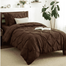 Twin Comforter Set – 5 Piece Brown Pintuck Bed in a Bag