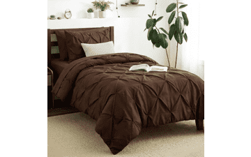 Twin Comforter Set – 5 Piece Brown Pintuck Bed in a Bag