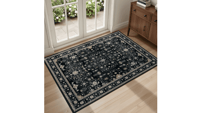 Washable Vintage Area Rug 2x3 Black