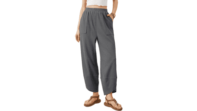 Xiaoxuemeng Women's Wide Leg Harem Pants – High Rise, Elastic Waist