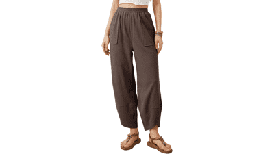 Xiaoxuemeng Women's Wide Leg Harem Pants – High Rise, Pocketed, Elastic Waist