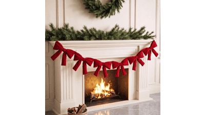 6 Ft Red Velvet Bow Christmas Garland