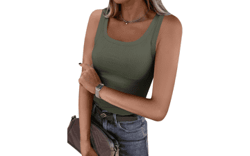 ANRABESS Square Neck Ribbed Tank Tops