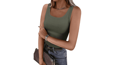 ANRABESS Square Neck Ribbed Tank Tops