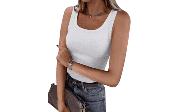 ANRABESS Womens Square Neck Ribbed Tank Top
