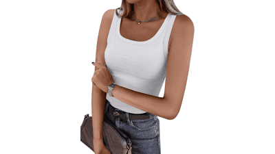 ANRABESS Womens Square Neck Ribbed Tank Top