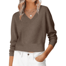 ANRABESS Women's V Neck Cropped Sweater