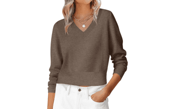 ANRABESS Women's V Neck Cropped Sweater