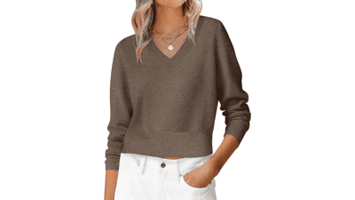 ANRABESS Women's V Neck Cropped Sweater