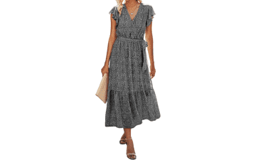 BTFBM Women's Casual Wrap V Neck Midi Dress