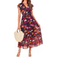BTFBM Women's Wrap V Neck Midi Dress