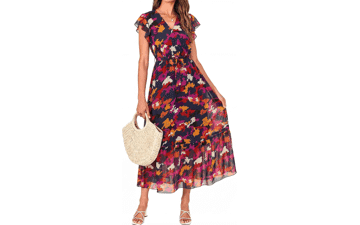 BTFBM Women's Wrap V Neck Midi Dress