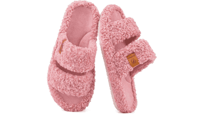 EverFoams Women's Fuzzy Open-Toe Slippers