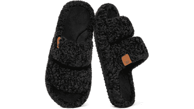 EverFoams Women's Fuzzy Open-Toe Slippers