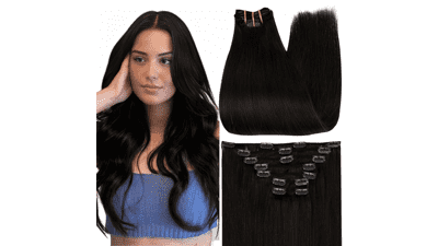 Full Shine Black Clip In Human Hair Extensions