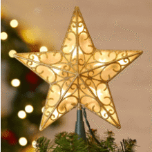 Gold Glitter Lighted Christmas Tree Topper Star