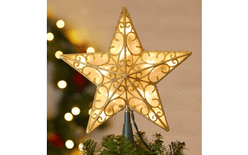 Gold Glitter Lighted Christmas Tree Topper Star