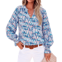 MASCOMODA Womens Boho Floral Chiffon Blouse