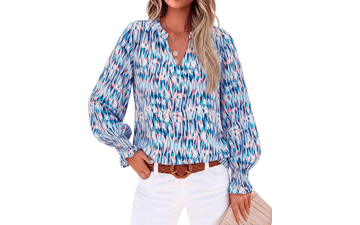 MASCOMODA Womens Boho Floral Chiffon Blouse
