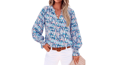 MASCOMODA Womens Boho Floral Chiffon Blouse