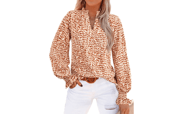 MASCOMODA Womens Boho Floral Chiffon Blouse