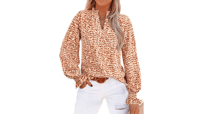 MASCOMODA Womens Boho Floral Chiffon Blouse