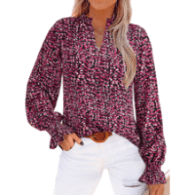 MASCOMODA Womens Boho Floral Long Sleeve Blouse