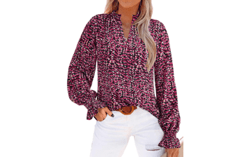 MASCOMODA Womens Boho Floral Long Sleeve Blouse