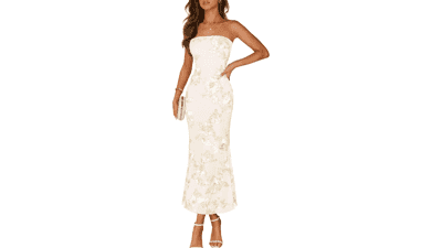 MEROKEETY Floral Maxi Dress