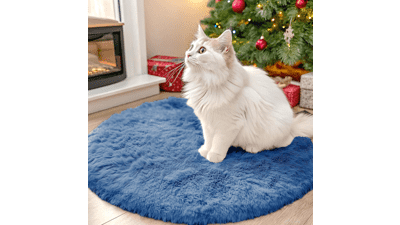 OLANLY Blue Round Rug 2 ft
