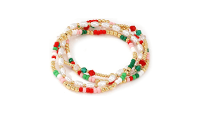 14K Gold Plated Pearl Cross Bracelet Set