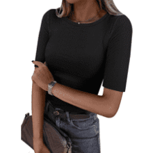 ANRABESS Half Sleeve Ribbed Knit Tee