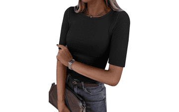 ANRABESS Half Sleeve Ribbed Knit Tee