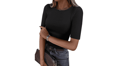 ANRABESS Half Sleeve Ribbed Knit Tee
