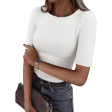 ANRABESS Women's Half Sleeve Ribbed Knit Tee
