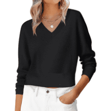 ANRABESS Women's Long Sleeve V-Neck Cropped Sweater