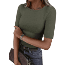 ANRABESS Women's Ribbed Knit Half Sleeve Tee