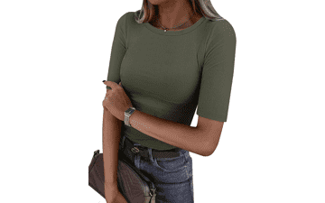 ANRABESS Women's Ribbed Knit Half Sleeve Tee