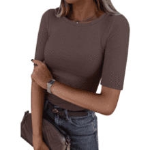 ANRABESS Women's Ribbed Knit Half Sleeve Tee
